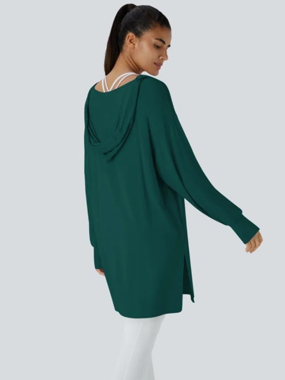 Halara Long Hooded Tunic Top - Deep Teal Sz M